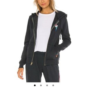 Aviator Nation Black Hoodie and matching sweats with Blue Lightning Design